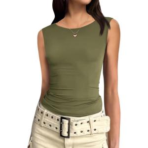 imageZeagoo Womens Going Out Tops Slim Fit Sleeveless Crop Tank Tops Crew Neck Sexy Basic Tee 2025 Y2k Fashion OutfitsArmy Green
