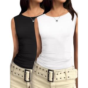 imageZeagoo Womens Going Out Tops Slim Fit Sleeveless Crop Tank Tops Crew Neck Sexy Basic Tee 2025 Y2k Fashion OutfitsBlackWhite