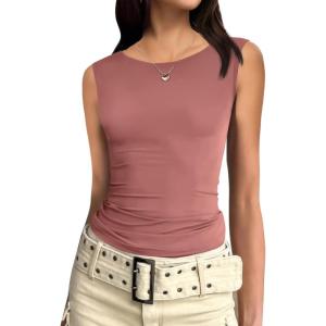 imageZeagoo Womens Going Out Tops Slim Fit Sleeveless Crop Tank Tops Crew Neck Sexy Basic Tee 2025 Y2k Fashion OutfitsBurgundy