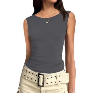 imageZeagoo Womens Going Out Tops Slim Fit Sleeveless Crop Tank Tops Crew Neck Sexy Basic Tee 2025 Y2k Fashion OutfitsDeep Grey