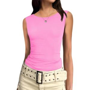 imageZeagoo Womens Going Out Tops Slim Fit Sleeveless Crop Tank Tops Crew Neck Sexy Basic Tee 2025 Y2k Fashion OutfitsHot Pink