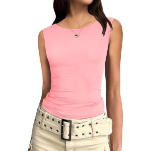 imageZeagoo Womens Going Out Tops Slim Fit Sleeveless Crop Tank Tops Crew Neck Sexy Basic Tee 2025 Y2k Fashion OutfitsLight Pink