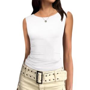 imageZeagoo Womens Going Out Tops Slim Fit Sleeveless Crop Tank Tops Crew Neck Sexy Basic Tee 2025 Y2k Fashion OutfitsWhite