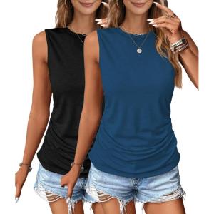 imageZeagoo Womens Ruched Tank Tops Summer Dressy Casual Crewneck Sleeveless Shirts SXXL2 Packblue and Black