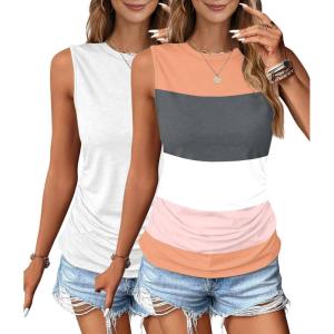 imageZeagoo Womens Ruched Tank Tops Summer Dressy Casual Crewneck Sleeveless Shirts SXXL2 Packgrey White Pink and White