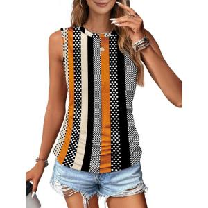 imageZeagoo Womens Ruched Tank Tops Summer Dressy Casual Crewneck Sleeveless Shirts SXXLBlack White Orange Khaki Stripe