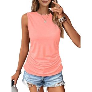 imageZeagoo Womens Ruched Tank Tops Summer Dressy Casual Crewneck Sleeveless Shirts SXXLRose Red