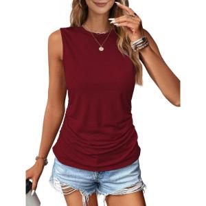 imageZeagoo Womens Ruched Tank Tops Summer Dressy Casual Crewneck Sleeveless Shirts SXXLWine Red