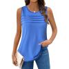 imageZeagoo Tank Top for Women Sleeveless Blouses Scooped Neck Pleated Front Casual Loose Fit Summer ShirtsBlue