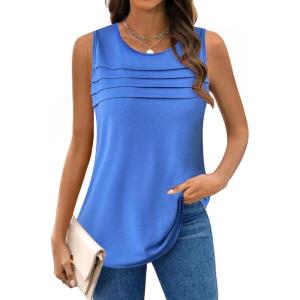 imageZeagoo Tank Top for Women Sleeveless Blouses Scooped Neck Pleated Front Casual Loose Fit Summer ShirtsBlue