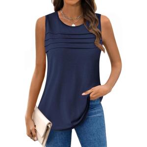 imageZeagoo Tank Top for Women Sleeveless Blouses Scooped Neck Pleated Front Casual Loose Fit Summer ShirtsNavy Blue
