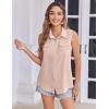 imageZeagoo Sleeveless Button Down Shirt for Women Casual V Neck Blouses Solid Collared Tops Summer Dressy ShirtsBeige