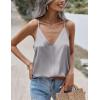 imageZeagoo Womens Silk Satin Tank Tops V Neck Sleeveless Camisole Cami Spaghetti Straps Blouse Summer Loose Racerback ShirtGrey