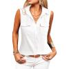 imageZeagoo Sleeveless Button Down Shirt for Women Casual V Neck Blouses Solid Collared Tops Summer Dressy ShirtsAawhite