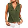 imageZeagoo Sleeveless Button Down Shirt for Women Casual V Neck Blouses Solid Collared Tops Summer Dressy ShirtsArmy Green