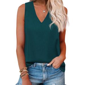 imageZeagoo Summer Tank Top for Women V Neck Textured Camisole Blouses Sleeveless Casual Basic Beach Vacation Cami ShirtBluegreen