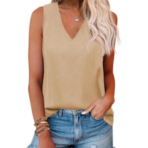imageZeagoo Summer Tank Top for Women V Neck Textured Camisole Blouses Sleeveless Casual Basic Beach Vacation Cami ShirtCoffee