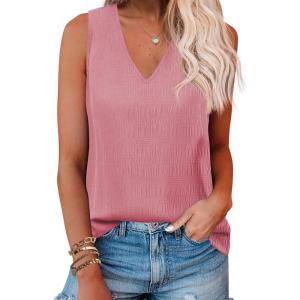 imageZeagoo Summer Tank Top for Women V Neck Textured Camisole Blouses Sleeveless Casual Basic Beach Vacation Cami ShirtGraypurple