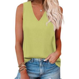 imageZeagoo Summer Tank Top for Women V Neck Textured Camisole Blouses Sleeveless Casual Basic Beach Vacation Cami ShirtLemon