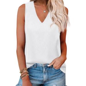 imageZeagoo Summer Tank Top for Women V Neck Textured Camisole Blouses Sleeveless Casual Basic Beach Vacation Cami ShirtWhite