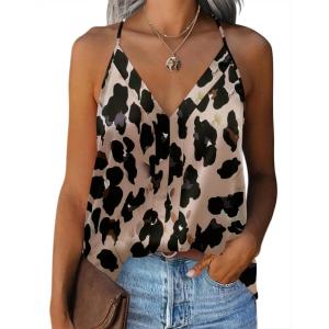 imageZeagoo Womens Silk Satin Tank Tops V Neck Sleeveless Camisole Cami Spaghetti Straps Blouse Summer Loose Racerback ShirtAn256