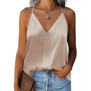 imageZeagoo Womens Silk Satin Tank Tops V Neck Sleeveless Camisole Cami Spaghetti Straps Blouse Summer Loose Racerback ShirtChampagne