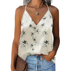 imageZeagoo Womens Silk Satin Tank Tops V Neck Sleeveless Camisole Cami Spaghetti Straps Blouse Summer Loose Racerback ShirtDh1018