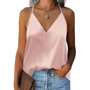 imageZeagoo Womens Silk Satin Tank Tops V Neck Sleeveless Camisole Cami Spaghetti Straps Blouse Summer Loose Racerback ShirtPink