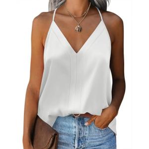 imageZeagoo Womens Silk Satin Tank Tops V Neck Sleeveless Camisole Cami Spaghetti Straps Blouse Summer Loose Racerback ShirtWhite