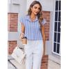 imageZeagoo Womens Button Down Shirt V Neck Blouses Cap Sleeve Top Dressy Casual Blouses 2025 Trendy Bussiness Work Outfits SXXLBlue Striped