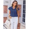 imageZeagoo Womens Button Down Shirt V Neck Blouses Cap Sleeve Top Dressy Casual Blouses 2025 Trendy Bussiness Work Outfits SXXLDark Blue Striped