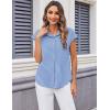 imageZeagoo Womens Button Down Shirt V Neck Blouses Cap Sleeve Top Dressy Casual Blouses 2025 Trendy Bussiness Work Outfits SXXLLight Blue Striped