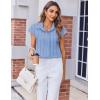 imageZeagoo Womens Button Down Shirt V Neck Blouses Cap Sleeve Top Dressy Casual Blouses 2025 Trendy Bussiness Work Outfits SXXLLight Blue Striped