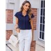 imageZeagoo Womens Button Down Shirt V Neck Blouses Cap Sleeve Top Dressy Casual Blouses 2025 Trendy Bussiness Work Outfits SXXLNavy Blue