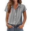 imageZeagoo Womens Button Down Shirt V Neck Blouses Cap Sleeve Top Dressy Casual Blouses 2025 Trendy Bussiness Work Outfits SXXLBlack Striped