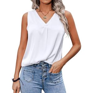 imageZeagoo Womens 2025 Silk Satin Tank Tops V Neck Casual Cami Sleeveless Camisole Blouses Summer Basic Tank ShirtAwhite