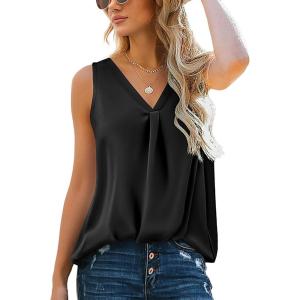 imageZeagoo Womens 2025 Silk Satin Tank Tops V Neck Casual Cami Sleeveless Camisole Blouses Summer Basic Tank ShirtBlack