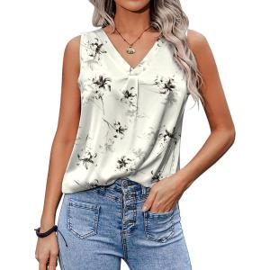 imageZeagoo Womens 2025 Silk Satin Tank Tops V Neck Casual Cami Sleeveless Camisole Blouses Summer Basic Tank ShirtFloral Patterndh1018