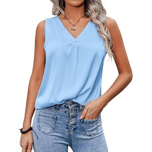 imageZeagoo Womens 2025 Silk Satin Tank Tops V Neck Casual Cami Sleeveless Camisole Blouses Summer Basic Tank ShirtLight Blue