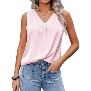 imageZeagoo Womens 2025 Silk Satin Tank Tops V Neck Casual Cami Sleeveless Camisole Blouses Summer Basic Tank ShirtPink