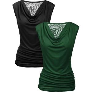 imageZeagoo Womens Tank Tops 2 Pack Trendy Going Out Tops Sleeveless Shirts Ruched Business Casual Basic Tunic Tops OutfitsBblackdark Green