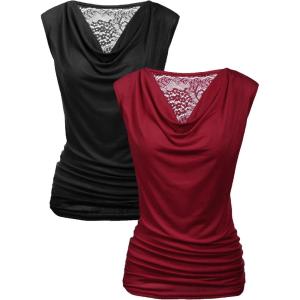 imageZeagoo Womens Tank Tops 2 Pack Trendy Going Out Tops Sleeveless Shirts Ruched Business Casual Basic Tunic Tops OutfitsBblackwine Red