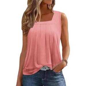 imageZeagoo Womens Tank Tops Square Neck Loose Fit Basic Casual Going Out Tops Trendy Summer Sleeveless ShirtsBpink