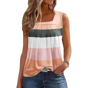imageZeagoo Womens Tank Tops Square Neck Loose Fit Basic Casual Going Out Tops Trendy Summer Sleeveless ShirtsFcolorblock