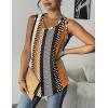 imageZeagoo Women Eyelet Tank Tops Sleeveless Shirts V Neck Cute Summer Top Loose Fit Camisole SXXLBlack Orange Stripe