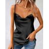 imageZeagoo Womens Cowl Neck Satin Camisole Sleeveless Spaghetti Strap Silk Cami Tank Tops Summer Basic Tank ShirtAblack