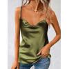 imageZeagoo Womens Cowl Neck Satin Camisole Sleeveless Spaghetti Strap Silk Cami Tank Tops Summer Basic Tank ShirtArmy Green
