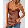 imageZeagoo Womens Cowl Neck Satin Camisole Sleeveless Spaghetti Strap Silk Cami Tank Tops Summer Basic Tank ShirtBrown