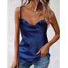 imageZeagoo Womens Cowl Neck Satin Camisole Sleeveless Spaghetti Strap Silk Cami Tank Tops Summer Basic Tank ShirtNavy Blue