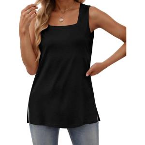 imageZeagoo Tank Tops for Women 2025 Summer Square Neck Loose Fit Side Split Casual Flowy Sleeveless Shirts SXXLBlack